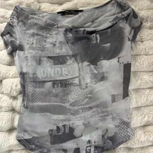 Urban Outfitters Gray Graphic Mesh Top
